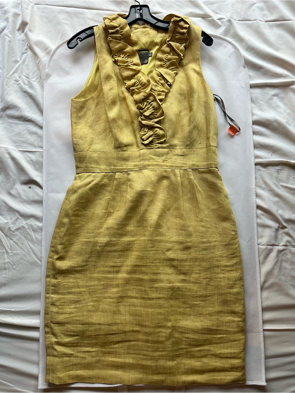 Taylor Mustard Yellow Ruffle V-Neck Sleeveless Mini Dress